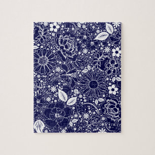 Botanische Schönheit Blau Puzzle