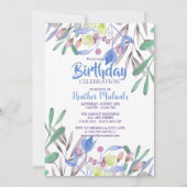 Botanische Schönheit Blaue Wasserfarbe Frauen Gebu Einladung (Vorderseite)