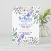 Botanische Schönheit Blaue Wasserfarbe Frauen Gebu Einladung (Stehend Vorderseite)