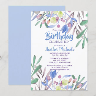 Botanische Schönheit Blaue Wasserfarbe Frauen Gebu Einladung