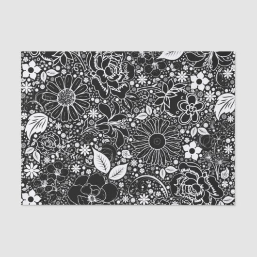 Botanische Schönheit-Schwarz-Weiß-GEWEBE-WRAP-PAPI Seidenpapier (Vorderseite)
