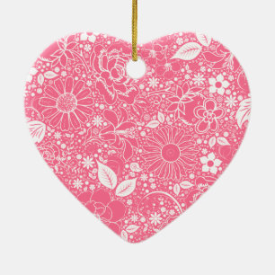Botanische Schönheiten LT Rosa HERZ GESTALTETE ORN Keramik Ornament