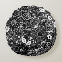 Botanische Schönheiten Schwarz-Weiß Rundwurfkissen