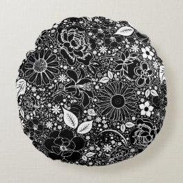 Botanische Schönheiten Schwarz-Weiß Rundwurfkissen Rundes Kissen