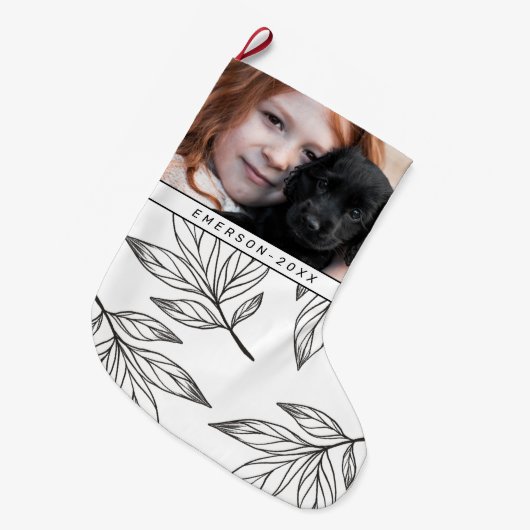 Botanische Schrift mit Foto und Name Schwarz Großer Weihnachtsstrumpf (Vorderansicht (hängend))