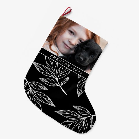Botanische Schrift mit Foto und Name Schwarz Großer Weihnachtsstrumpf (Vorderansicht (hängend))