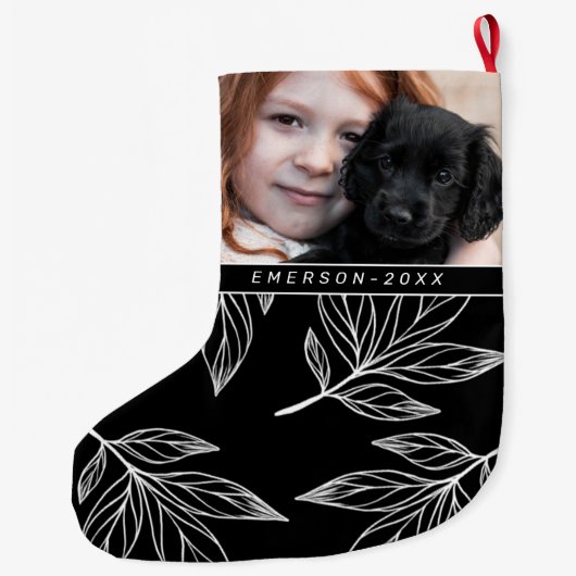 Botanische Schrift mit Foto und Name Schwarz Großer Weihnachtsstrumpf (Rückseite)
