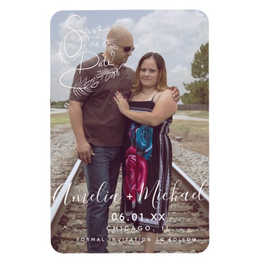 Botanische Schrift Save the Date Foto Ma Magnet (Vertikal)