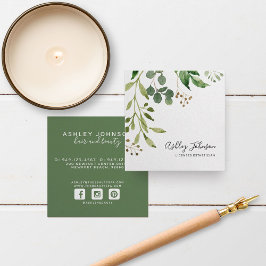 Botanische Schriftzeichen-Typografie Weiß Grün Quadratische Visitenkarte