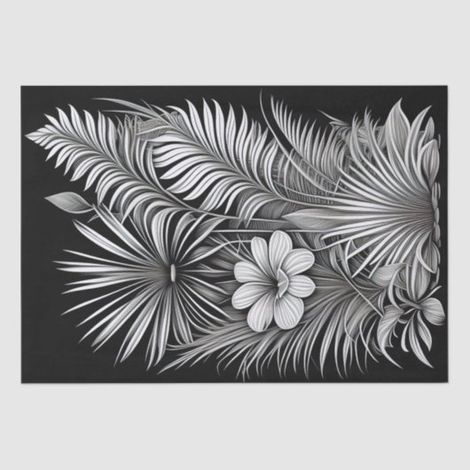 Botanische Schwarz-weiße Linie Zeichnend Seidenpapier (Vorderseite)