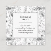 Botanische Schwarz-weiße Rose aus Blütenblättern Quadratische Visitenkarte (Rückseite)