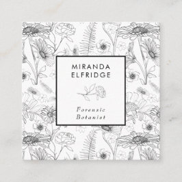 Botanische Schwarz-weiße Rose aus Blütenblättern Quadratische Visitenkarte