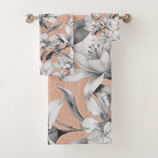 Botanische Schwarz-weiße Rose Gold Glitzer Blume Badhandtuch Set (Insitu)