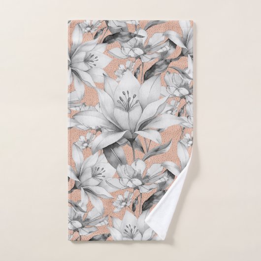 Botanische Schwarz-weiße Rose Gold Glitzer Blume Badhandtuch Set (Handtuch)