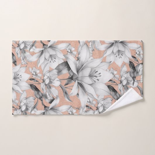 Botanische Schwarz-weiße Rose Gold Glitzer Blume Badhandtuch Set (Handtuch)