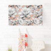 Botanische Schwarz-weiße Rose Gold Glitzer Blume Banner (Insitu)