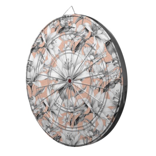 Botanische Schwarz-weiße Rose Gold Glitzer Blume Dartscheibe (Vorderseite rechts)