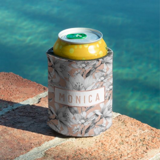 Botanische Schwarz-weiße Rose Gold Glitzer Blume Dosenkühler (In Situ Pool)