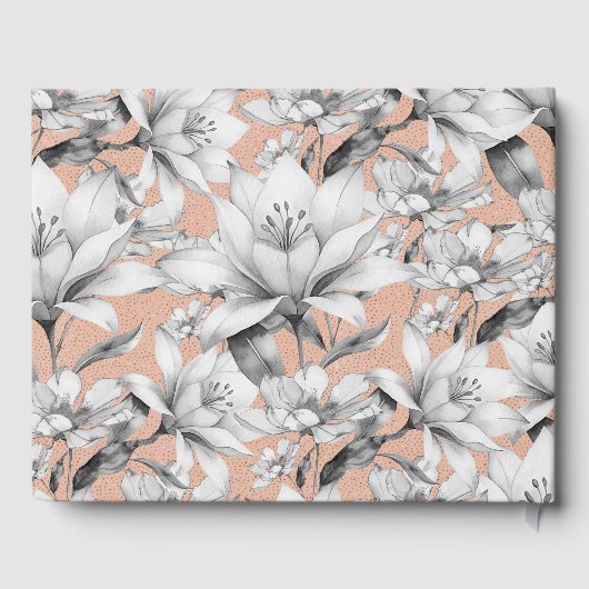 Botanische Schwarz-weiße Rose Gold Glitzer Blume Gästebuch (Rückseite)