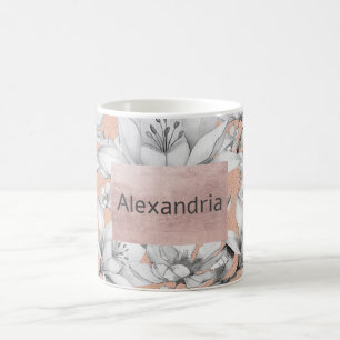 Botanische Schwarz-weiße Rose Gold Glitzer Blume Kaffeetasse