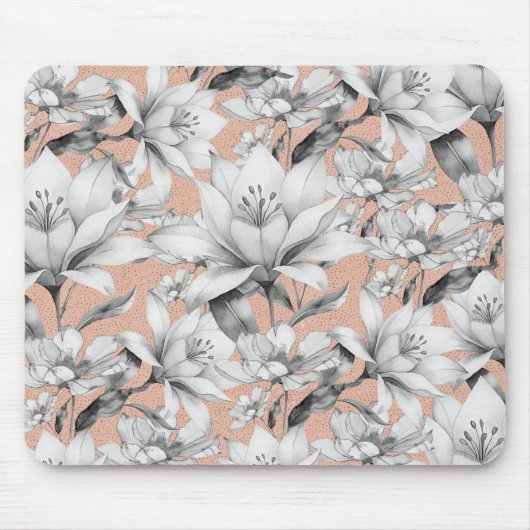 Botanische Schwarz-weiße Rose Gold Glitzer Blume Mousepad (Vorne)