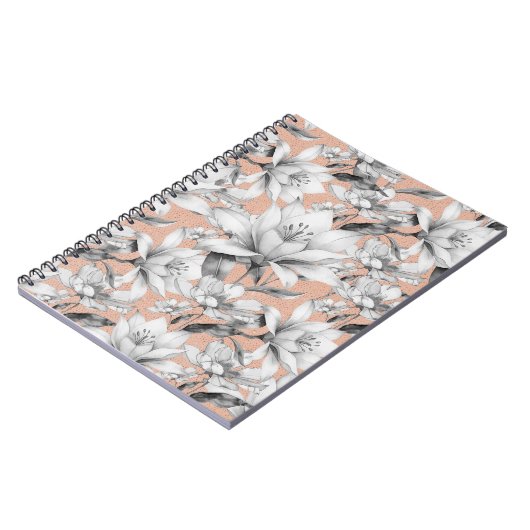 Botanische Schwarz-weiße Rose Gold Glitzer Blume Notizblock (Linke Seite)