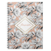 Botanische Schwarz-weiße Rose Gold Glitzer Blume Notizblock (Vorderseite)