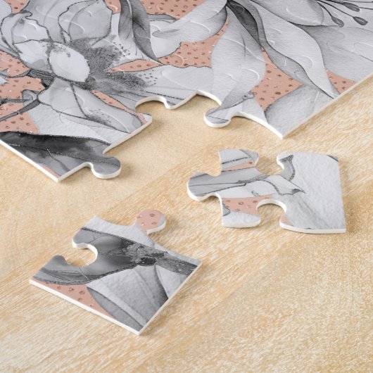 Botanische Schwarz-weiße Rose Gold Glitzer Blume Puzzle (Seite)