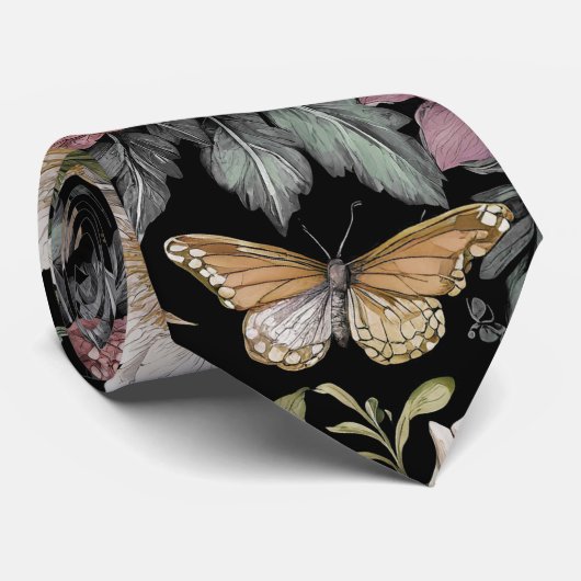 Botanische Schwarze Flora Krawatte (Gerollt)