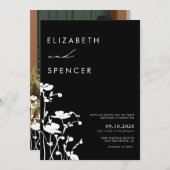 Botanische Schwarze Flora Moderne Hochzeit Einladung (Vorne/Hinten)
