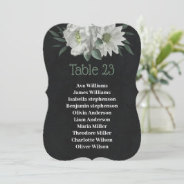 Botanische schwarze Sitzkarte mit weißen Blume Einladung