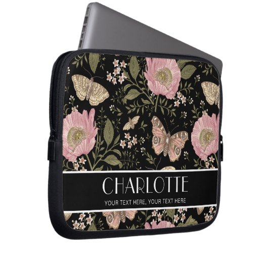 Botanische Schwarzflora-Monogramm der modernen Wil Laptopschutzhülle (Vorne Rechts)