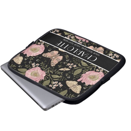 Botanische Schwarzflora-Monogramm der modernen Wil Laptopschutzhülle (Vorne Knopf)