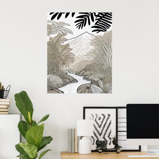 Botanische Schwarzwald-Linie Zeichnend Poster (Heimbüro)