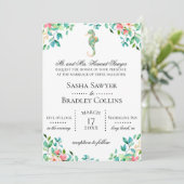 Botanische Seepferd-Hochzeits-Einladung Einladung (Stehend Vorderseite)