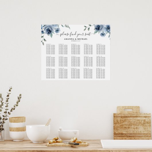 Botanische Seetabelle mit dunkelblauem Schiefer Poster (Küche)