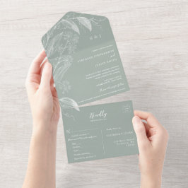 Botanische Seite Grün alles in einer Hochzeit einl All In One Einladung
