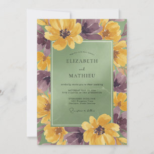 Botanische Senf-Pflaume Gemalte Hochzeit Einladung