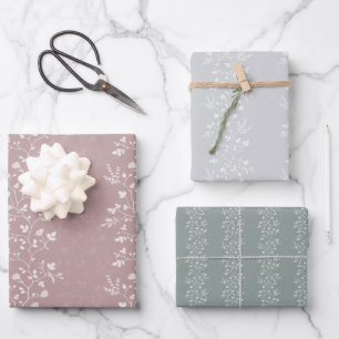 Botanische Serenade zarte Blumensilhouette Geschenkpapier Set