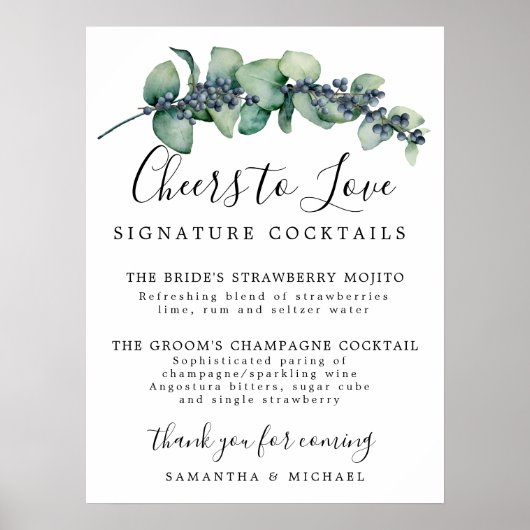 Botanische Signature-Cocktails Hochzeitssymbol für Poster (Vorne)