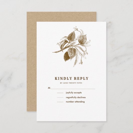 Botanische Sketch-Kraft-Papier Hochzeitsrottkarten Einladung (Vorne/Hinten)