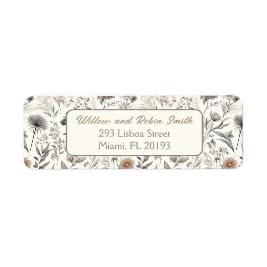 Botanische Sketch-Wildblume Boho Rücksendeadresse (Vorne)