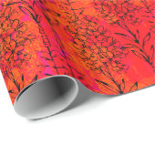Botanische Skizze über Hot Pink und Orange Wasserf Geschenkpapier (Rolleneckpunkt)