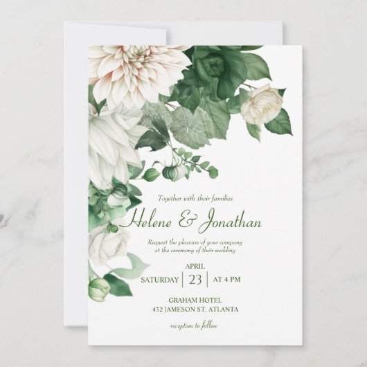 Botanische Smaragdgrün Moderne Elegante Hochzeit Einladung (Vorderseite)