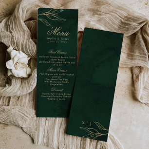 Botanische Smaragdgrün und Gold Elegante Hochzeit Menükarte