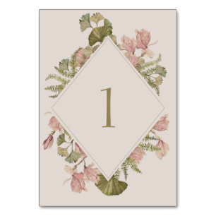 Botanische Soft Warm Taupe Hochzeit   Floral & Fer Tischnummer