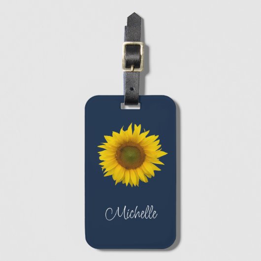 Botanische Sonnenblume Elegant Navy Blue Gepäckanhänger (Vorderseite Vertikal)