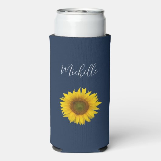 Botanische Sonnenblume Elegant Navy Blue Selters Dosenkühler (Seltzer Rückseite)