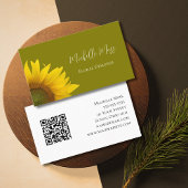 Botanische Sonnenblume QR-Code Boho Olive Green Visitenkarte