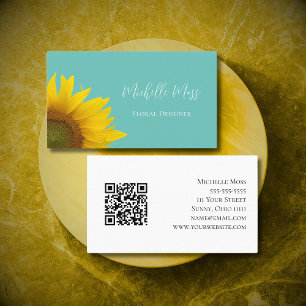 Botanische Sonnenblume QR-Code Whimsical Boho Visitenkarte